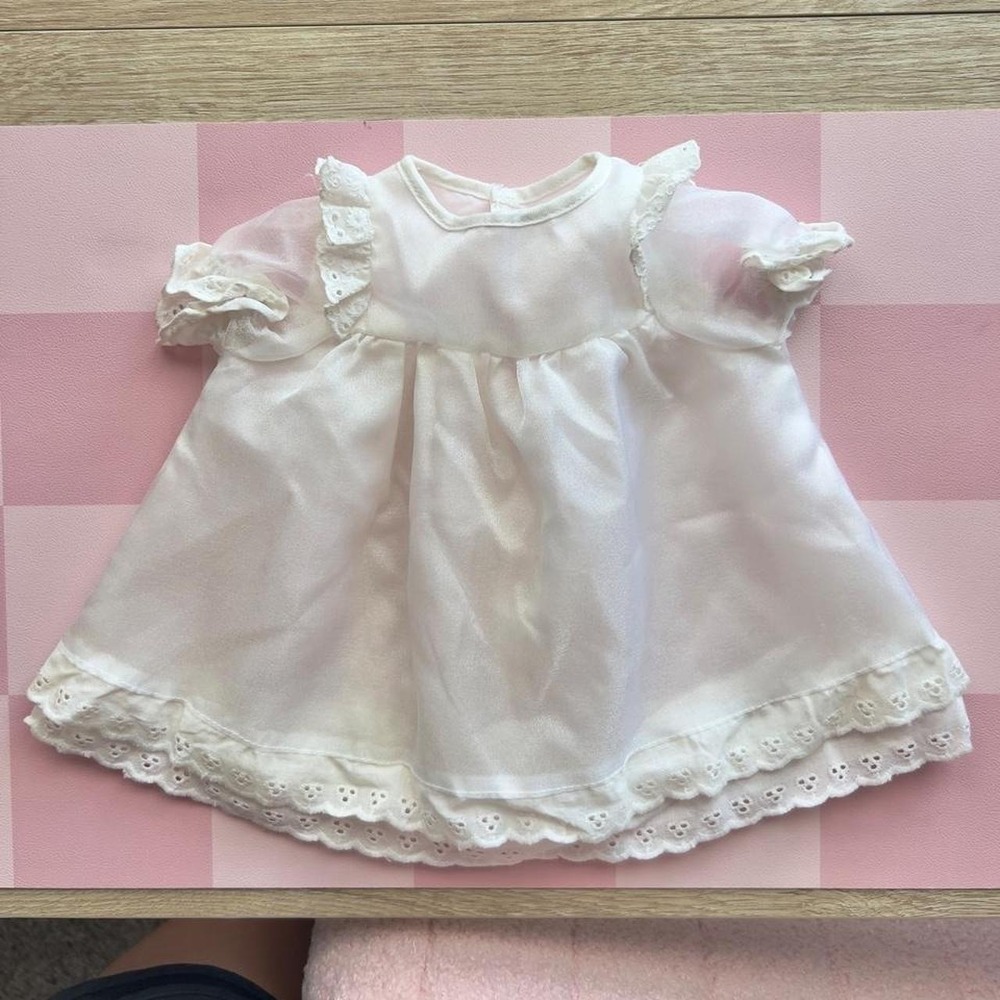 Vintage White Baby Girls Shirt w/ Eyelet Detail